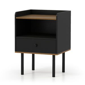 Nightstand with Drawer 3-Tier Sofa Side Table with Open Storage Shelf-Black view 4