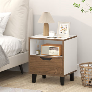 Nightstand with Drawer and Open Storage Shelf for Bedroom-White view 3