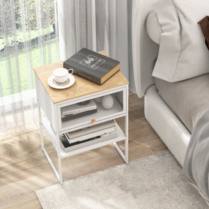 Nightstand with Flip up Door Storage Shelf-White view 3