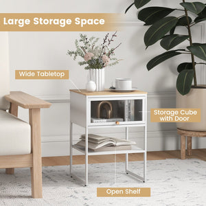 Nightstand with Flip up Door Storage Shelf-White view 7