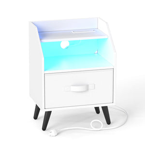 Nightstand with Power Outlets and Open Storage Shelf for Living Room-White view 4