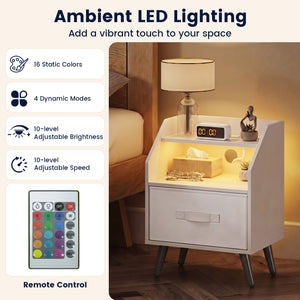 Nightstand with Power Outlets and Open Storage Shelf for Living Room-White view 7
