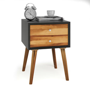 Mid-Century Wooden Multipurpose End Table with 2 Storage Drawers-Black view 4