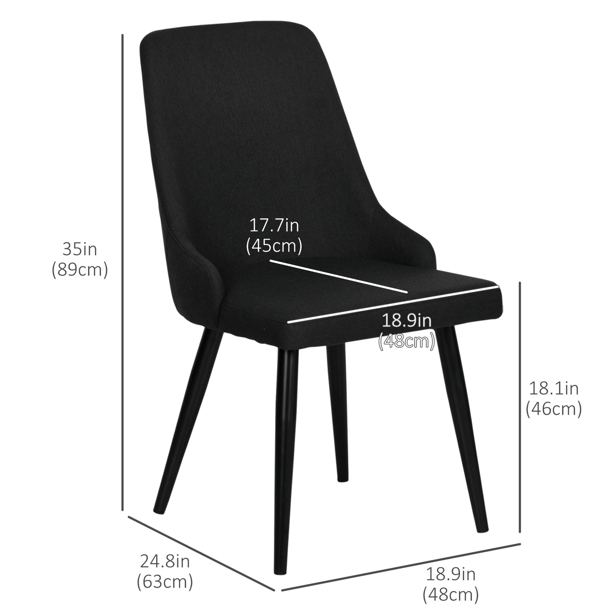 Modern Dining Chair Set of 2, Fabric Upholstered Side Chairs for Kitchen Living Room with Metal Legs, Black