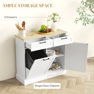 Hidden Garbage Bin Cabinet, Tilt Out Trash Cabinet w/ 2 Drawers, Freestanding Kitchen Island for Laundry – view 12