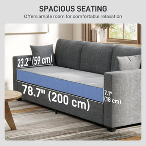 Modern Upholstered Couch, 3 Seater Sofa with Thick Spring Cushions and Deep Seat for Living Room, Dark Grey