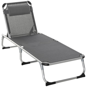 Folding Lounge Chair, Patio Lounger with Headrest, 5-Level Adjustable Backrest, and Aluminum Frame, Black – view 8