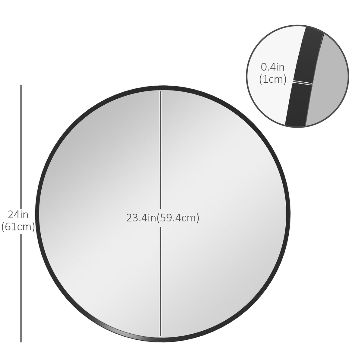 24" Decorative Wall Mirror for Bedroom Living Room, Modern Round Bathroom Mirror for Home Decor, Black – view 2