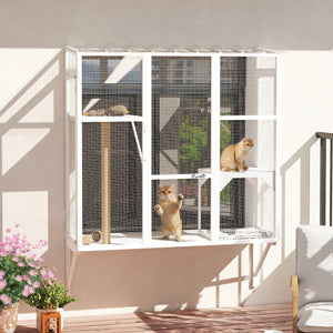 Wooden Catio Outdoor, Cat Window Box Enclosure for 2-3 Large Cats with 2 Jumping Platforms & Scratching – view 21