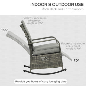 Outdoor Wicker Rocking Chair with Cushion, Patio PE Rattan Recliner Chair with Adjustable Footrest – view 11
