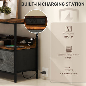 TV Stand with Charging Station, TV Table with 2 Foldable Linen Drawers and Open Shelf for 47 Inch – view 38
