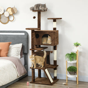 54" Cat Tree, Multi-Level Cat Tower with Scratching Posts, Cat Condos, Bed, Platforms, Ramp, Toy Ball, Beige – view 91
