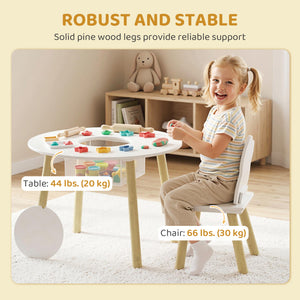 Qaba 3 Pieces Kids Table and Chair Set, Activity Table and Chair Set with Cloud-Shaped Chairs, Mesh Bag