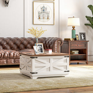 Farmhouse Coffee Table, Square Center Table with Flip-top Lids, Hidden Storage Compartment, Black – view 14