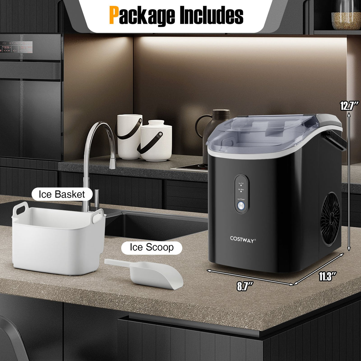 Nugget Countertop Ice Maker with Soft Chewable Pellet Ice-Black view 2