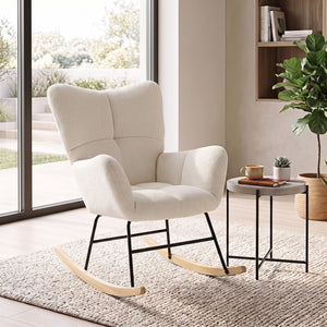 Nursery Rocking Chair with Comfy Backrest and Armrest-Beige view 2