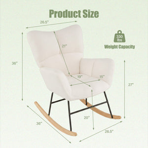 Nursery Rocking Chair with Comfy Backrest and Armrest-Beige view 4