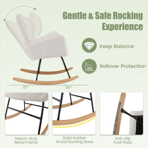 Nursery Rocking Chair with Comfy Backrest and Armrest-Beige view 5