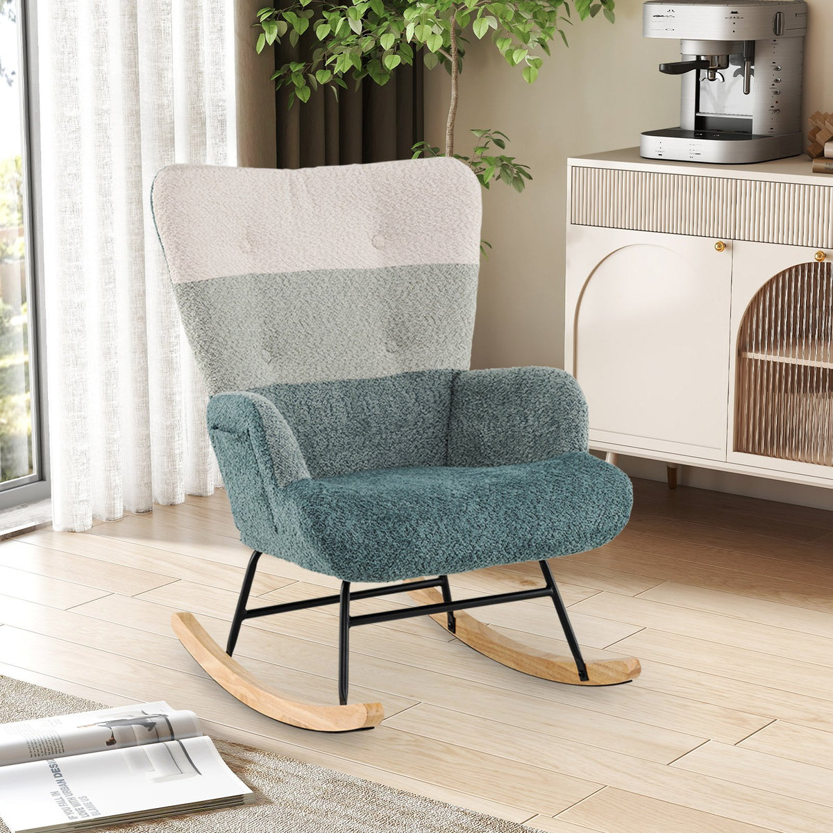 Nursery Rocking Chair with Ergonomic Armrests and High Backrest view 2