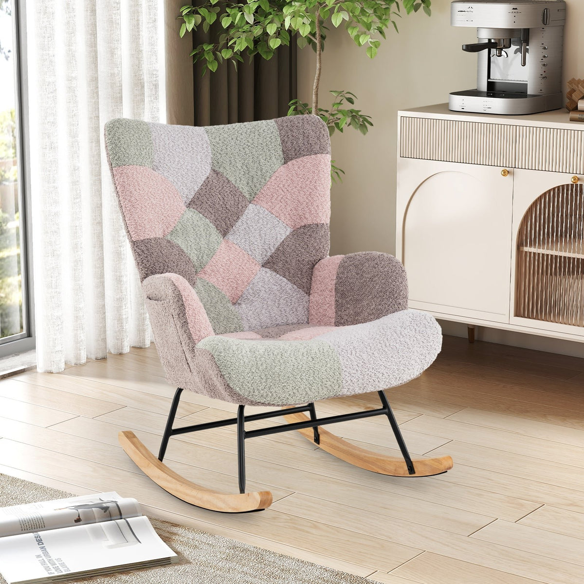 Nursery Rocking Chair with Ergonomic Armrests and High Backrest for Living Room view 2