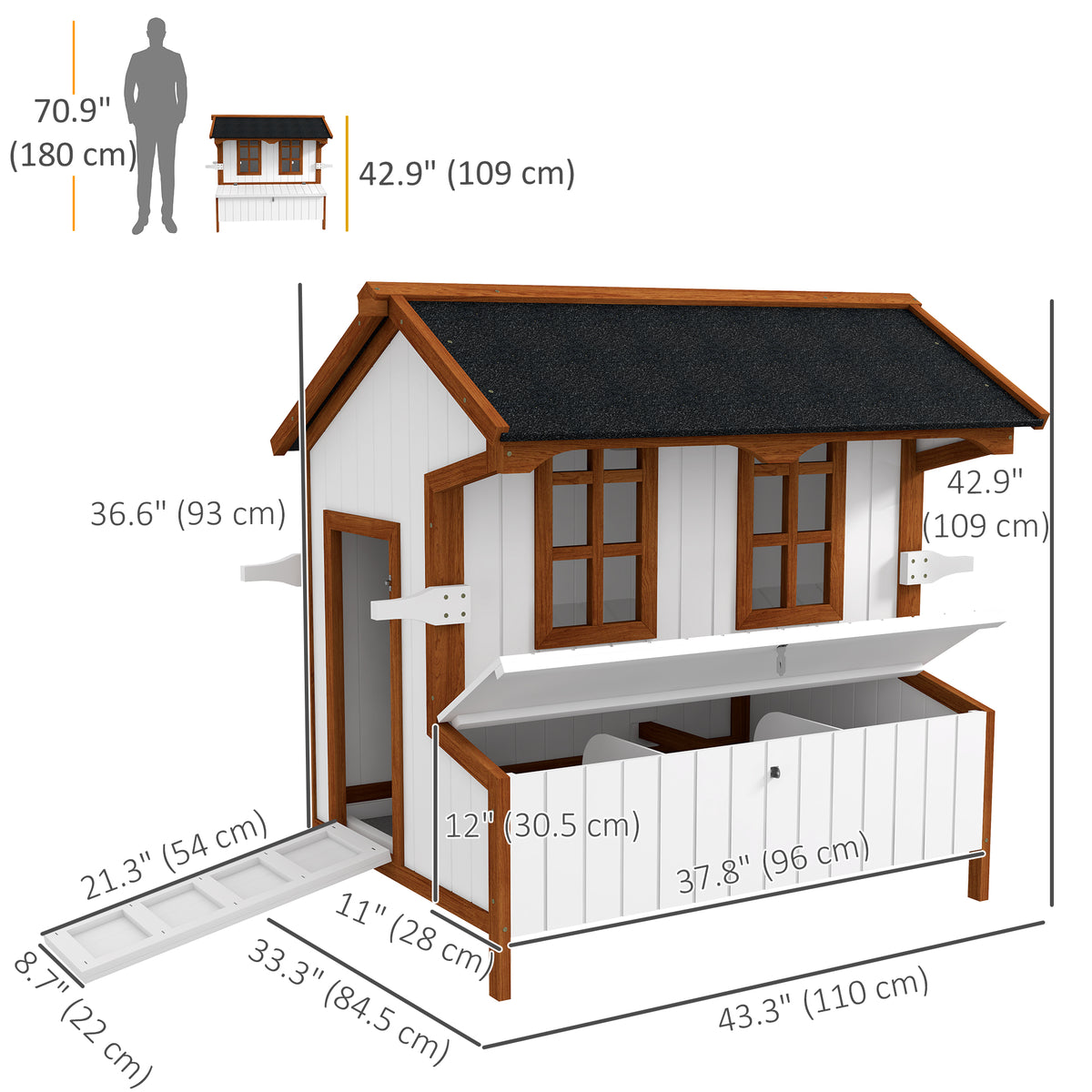 47" Chicken Coop Wooden Chicken House Rabbit Hutch Raised Poultry Cage Portable Hen Pen Backyard