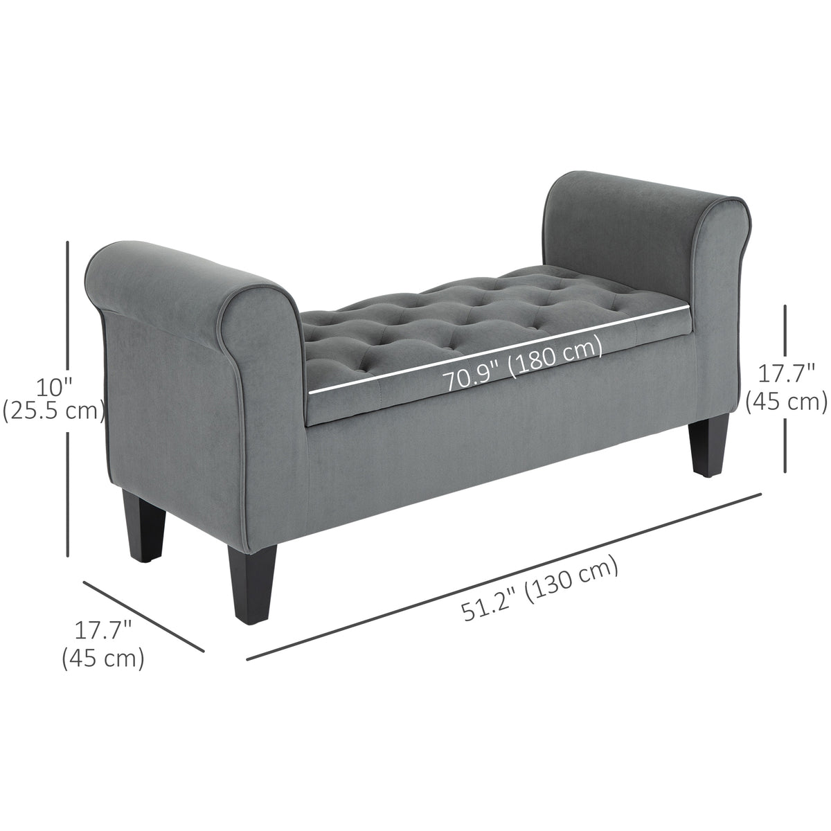 Button Tufted Storage Ottoman Bench, End of Bed Bench with Rolled Arms, Storage Chest for Living Room, Entryway, Grey