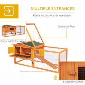 Wooden Rabbit Hutch Guinea Pig House with Removable Tray, Openable Roof, Trough, Run for Tortoises and Ferrets, Grey
