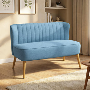 2 Seat Sofa, Upholstered Loveseat Sofa with Rubber Wood Legs, Blue