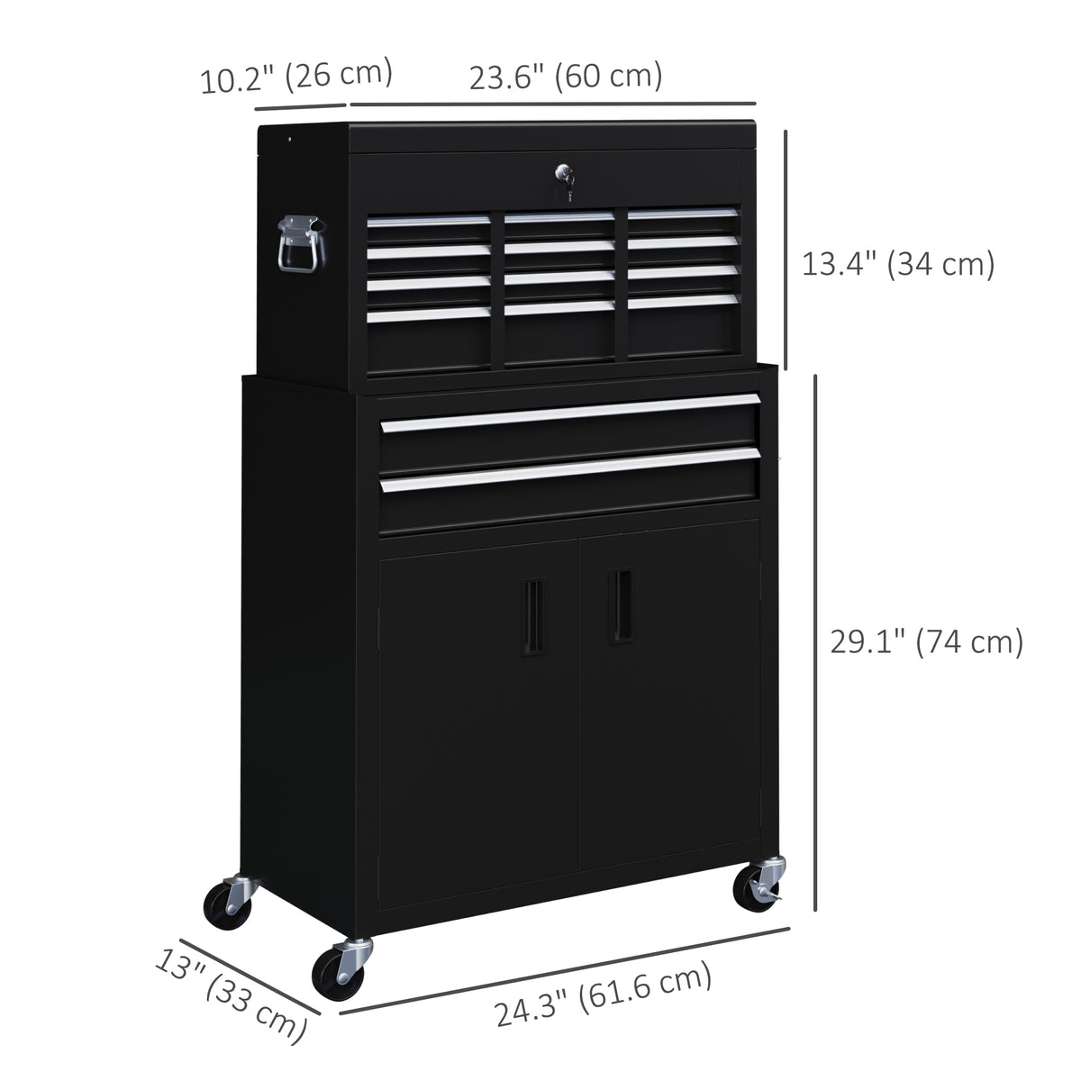 6-Drawer Rolling Tool Chest, 2 in 1 Lockable Storage Cabinet with Hooks, Metal Tool Box for Garage – view 2