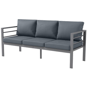 Aluminum Garden Sofa, 3-Person Outdoor Couch, Backyard Furniture for 3-person with Cushions, 72.8" x 26" x 25.2", Grey