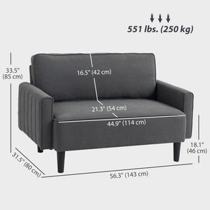 Loveseat Sofa, Linen 2 Seater Sofa Couch with Thick Padded Seat & Backrest for Living Room, Home Office, Dark Grey