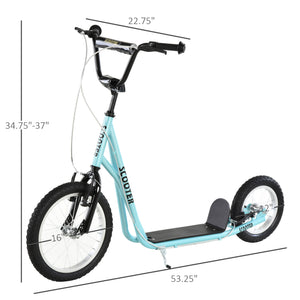 Aosom Youth Kick Scooter with Adjustable Handlebar and 16'' Inflatable Rubber Wheel for Kids and Teens 5+ Year Old