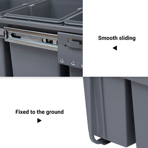 Pull Out Trash Can Under Cabinet, 10.6 Gallon (40L) Slide Out Garbage Can with 3 Removable Compartments, Grey