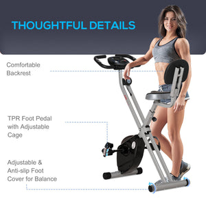 Soozier Foldable Indoor Stationary Bike with 8 Levels of Magnetic Resistance, Exercise Bike for Cardio Workout
