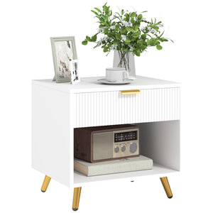 Nightstand with Fluted Panel, Bedside Table with Drawer and Open Compartment – view 8