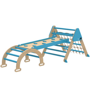Qaba 8-in-1 Pikler Triangle Set, Foldable Wooden Climbing Toys with Arch, Ramp and Ladder for Ages 18-48 Mouths
