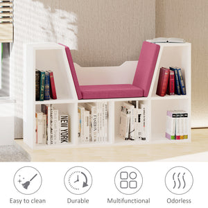 6-Cubby Bookcase with Seat Cushion, Cube Storage Shelf with Reading Nook for Home Office, Study, Blue – view 14