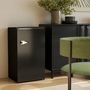 Retro Mini Fridge, 3.1 Cu. Ft Single Door Compact Refrigerator with Adjustable Thermostat, 2 Glass Shelves, Black