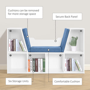 6-Cubby Bookcase with Seat Cushion, Cube Storage Shelf with Reading Nook for Home Office, Study, Blue – view 6
