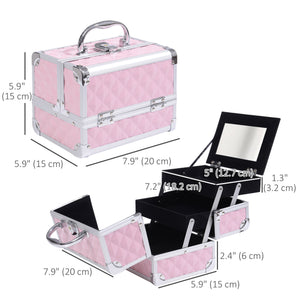 3 Tier Diamond Texture Makeup Train Case Cosmetic Organizer with Mirror, Black – view 9