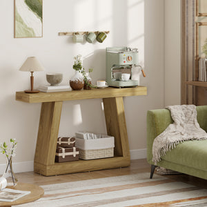 55" Farmhouse Console Table, 2-Tier Entryway Table with Storage for Hallway, Living Room, Behind Couch, Oak
