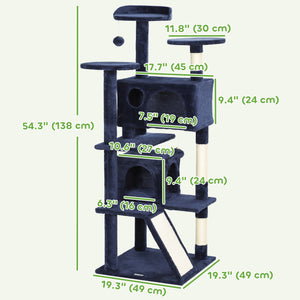 54" Cat Tree, Multi-Level Cat Tower with Scratching Posts, Cat Condos, Bed, Platforms, Ramp, Toy Ball, Beige – view 16