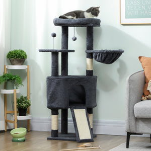 47 Inch Cat Tree, Cat Tower for Indoor Cats with Cozy Condo, Bed, Toy Balls, Sisal Scratching Posts, Hammock, Dark Grey