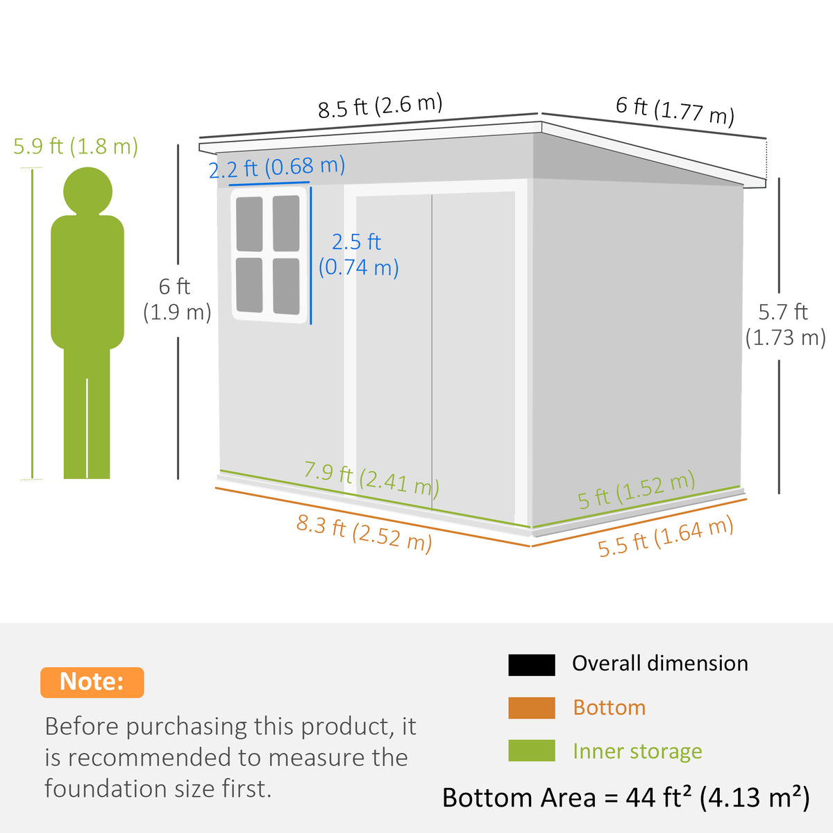 8.5' x 6' Galvanised Steel Outdoor Storage Shed, Garden Shed with Window – view 2