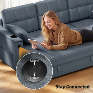Convertible Sectional Sofa Bed, Pull Out Sleeper Sofa Couch with USB‑A+C, Chaise Storage – view 12