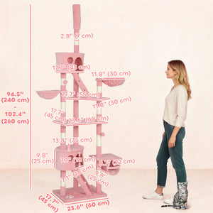 94"-102" Huge Cat Tree Ceiling High Cat Condo Scratching Post Activity Center Multi-Level Play House Light – view 23