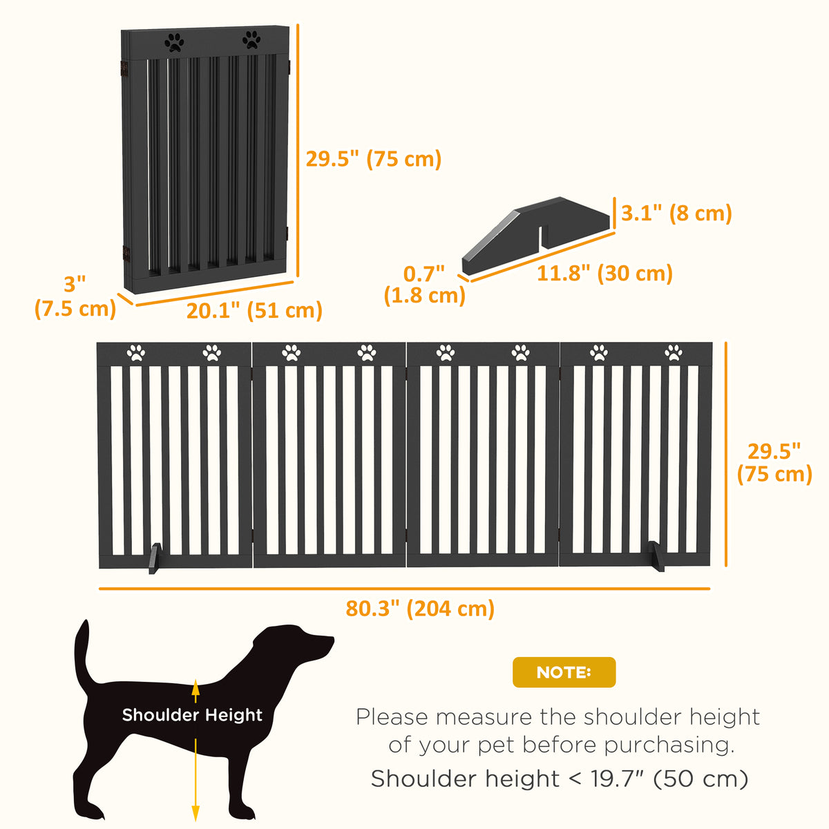 80" Extra Wide Freestanding Pet Gate with Support Feet, Black