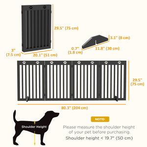 80" Extra Wide Freestanding Pet Gate with Support Feet, Black