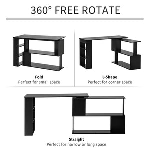 L Shaped Desk, 360° Rotating Corner Desk, Computer Writing Table Workstation with Storage Shelf for Home – view 4