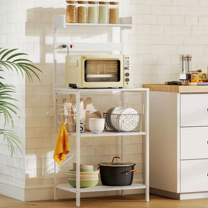 Kitchen Baker's Rack with Power Outlet, Coffee Bar Station with Adjustable Shelves and Hooks – view 49
